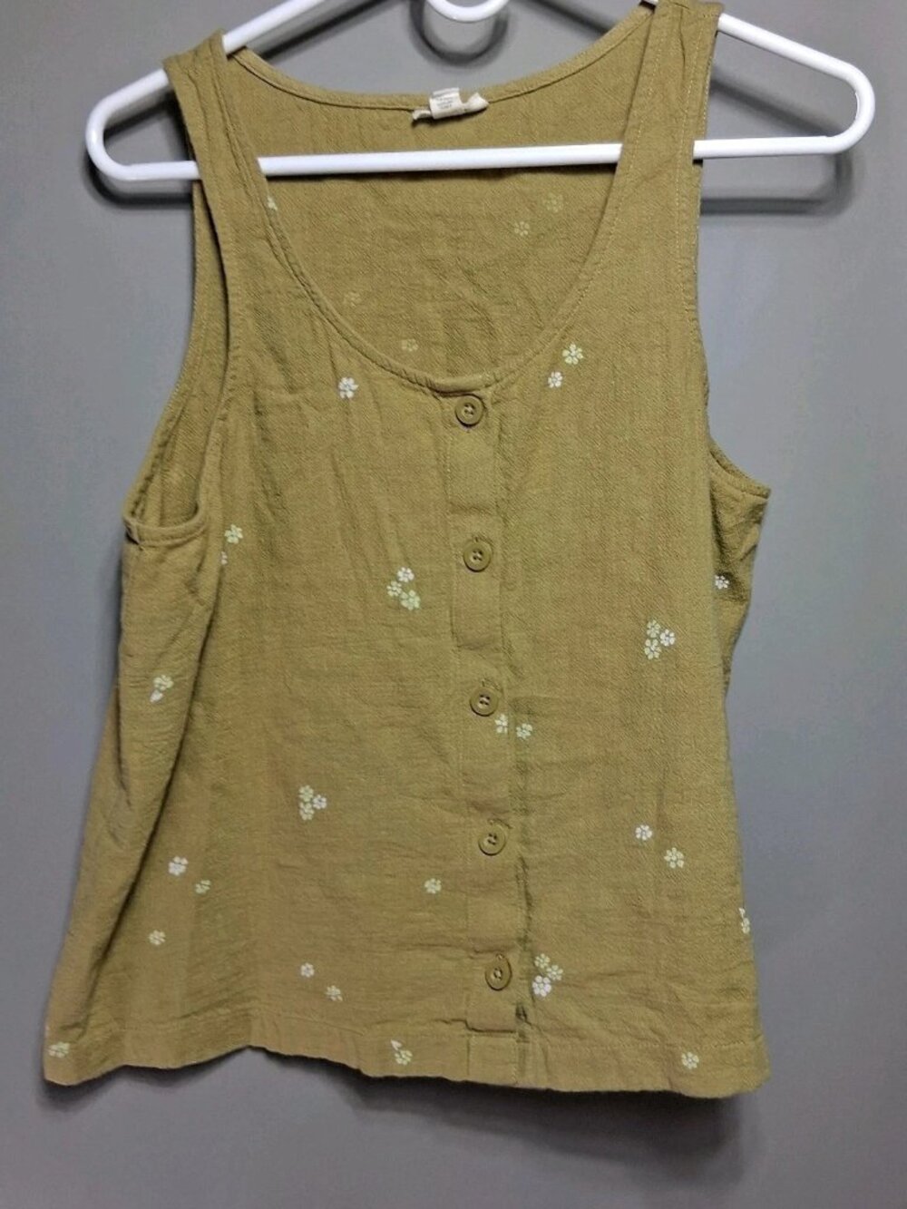 Cottagecore Floral Button Up Mustard Cotton Tank Top Gorpcore‎ Prairie Large